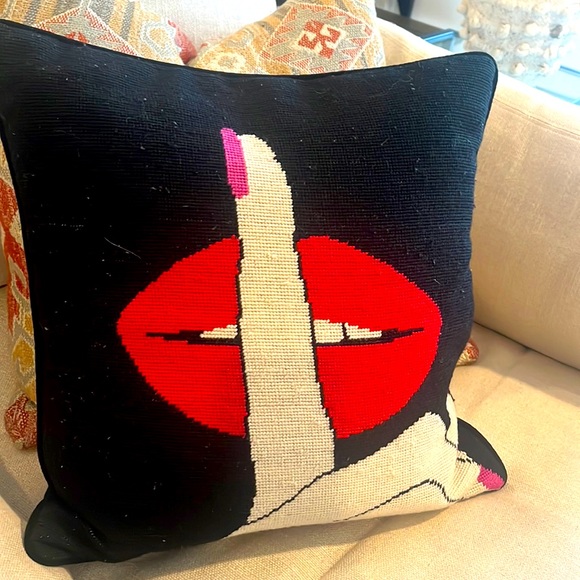 Jonathan Adler needle point Lips Pillows. Sold out online. - Picture 1 of 2
